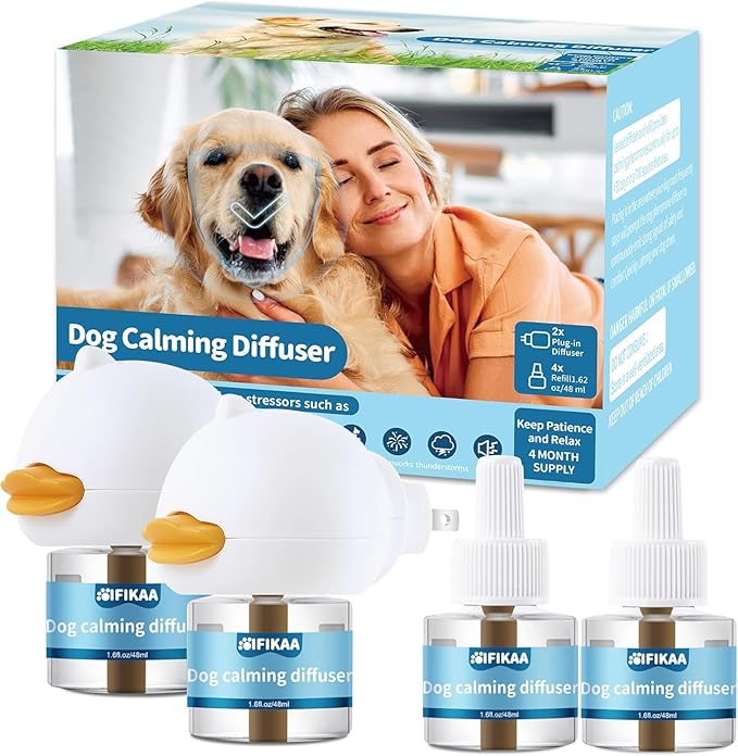 Dog Calming Diffuser 6-in-1 Kit Dog Appeasing Pheromone Relief Separation Anxiety, Equipped with 2 Plug in + 4 Refills 48ml Vial, Reduce Aggression Barking, Supply for 120 Days-Tasteless