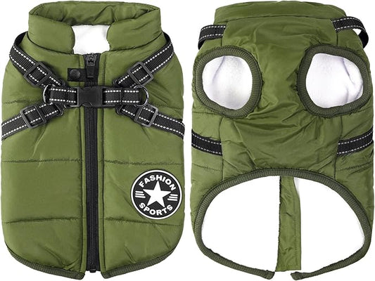 Aiboria Dog Jackets for Winter Windproof Waterproof 2 in 1 Outfit Cold Weather Coat Dog Vest Harness Puppy Winter Warm Jacket Small Green XL