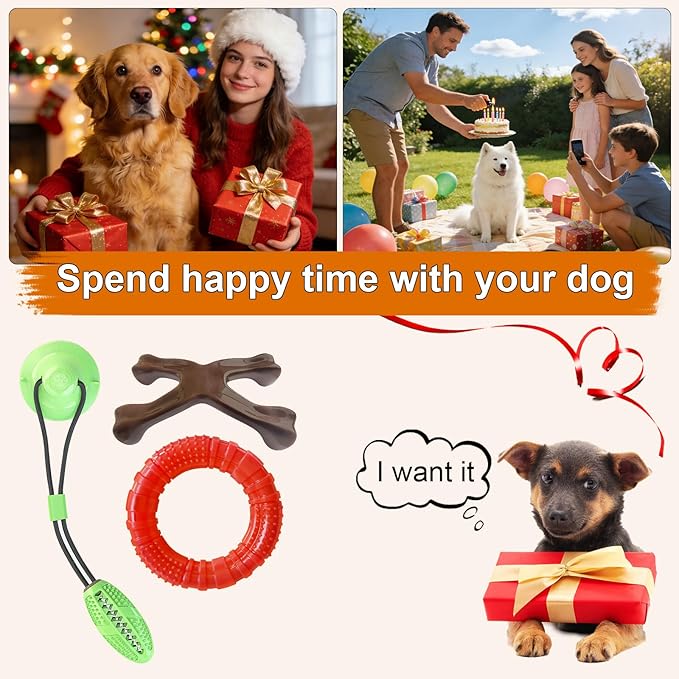 Durable Dog Chew Toys 3 Pack | Treat Dispensing Design, Fun & Secure Interactive Dog Toys | Dog Toys to Keep Them Busy