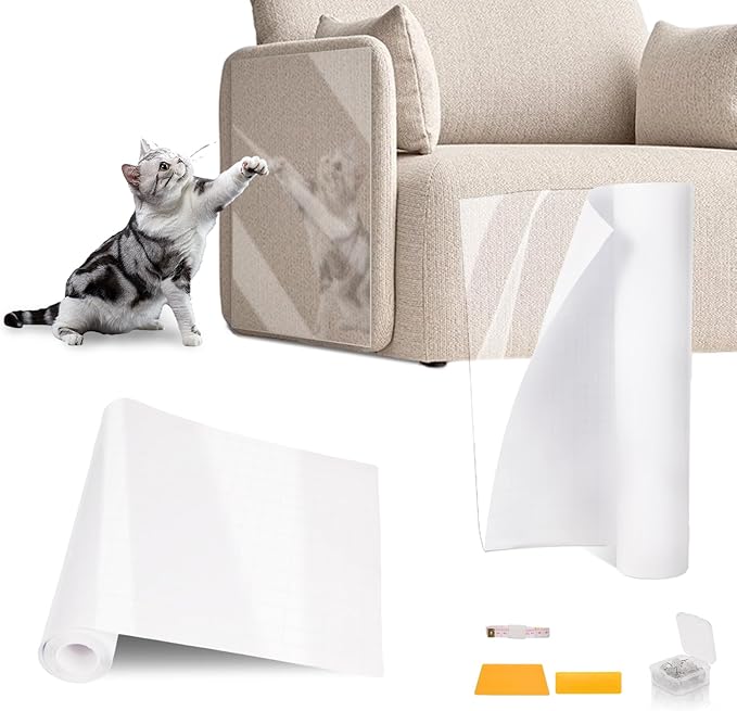 2026 2Pack Extra-Thick Transparent Anti Cat Scratch Furniture Protector, 118 x 11.8in Flexible Couch Corner Protector from Cat Claws，Single-Sided Sticky Couch Protectors, Cats Scratch Deterreent Tape