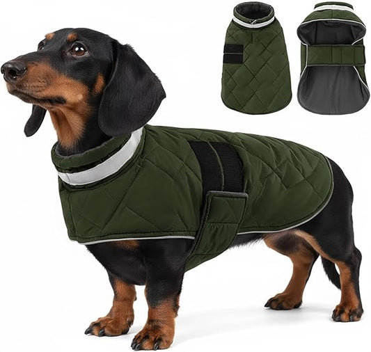 Dog Winter Coat Warm Padded Puppy Jacket Windproof Water Resistant Clothes for Small Medium Large Pets Christmas Sweater Outfit Vest(Green, S)