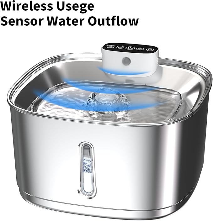 Cat Water Fountain Stainless Steel- 108oz/3.2L Pet Water Fountain Cordless with Motion Sensor, 4 Replacement Filters, Ultra-Quiet Auto Dog Water Dispenser Battery Powered (Stainless Steel)
