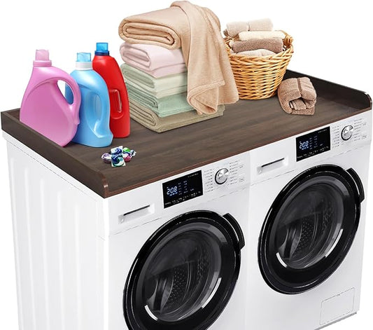 Washer Dryer Countertop with 2.75" h Edge Rails, 54" w x 27.55" d Wooden Laundry Countertop with Non-Slip Pads, Water-Resistant Washer and Dryer Topper for Laundry Room Organization and Storage
