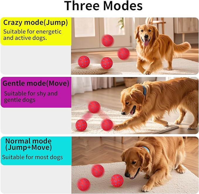 2-in-1 Interactive Dog Ball Toy for Aggressive Chewers, Automatic Moving & Bouncing E-TPU Dog Ball, 3 Modes Smart Pet Toy with Motion Sensor (Red)