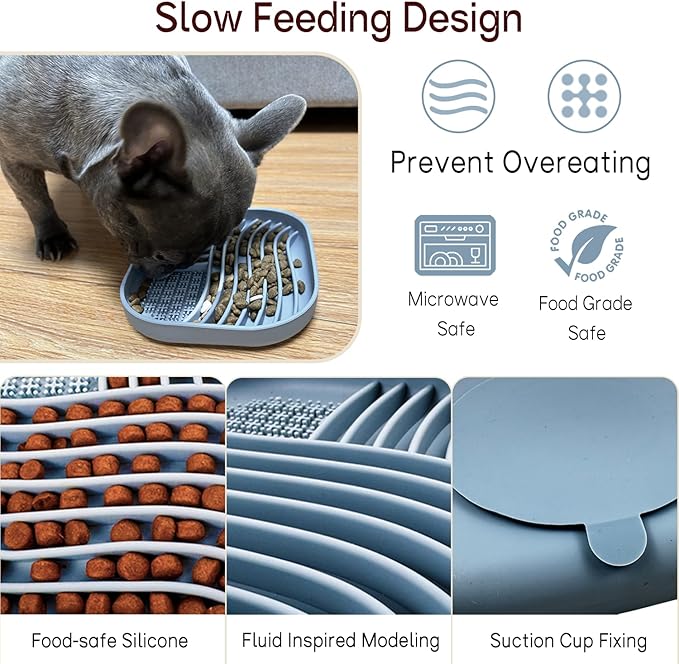 Slow Feeder Dog Bowl for Medium & Small Pets, Anti Choking Pets Slow Feeder with 3-Zone Puzzle Design, Wet Food Silicone Cat Bowl with Non-Slip Base, Dishwasher Microwave Safe(Red, 1.5 Cup)