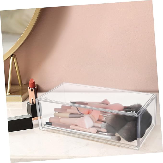 PRETYZOOM 3pcs Cosmetic Box Lid Makeup Organizer for Desk Section Storage for Brush Lipstick Nail Polish Skincare Small Sturdy Acrylic Modern Design