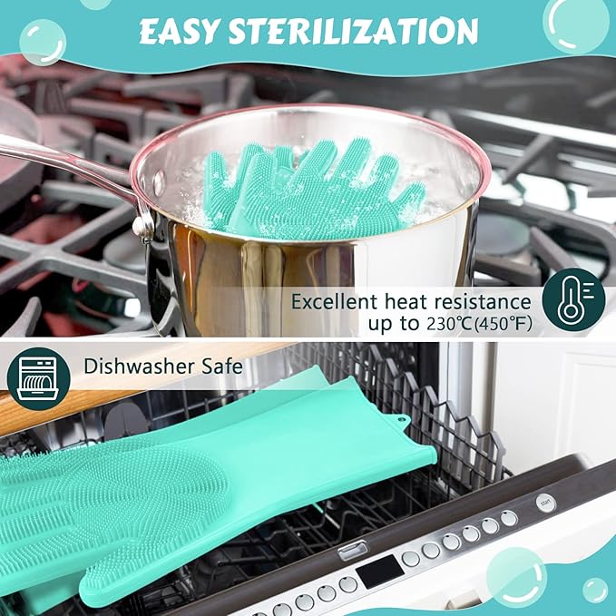 Pecute Large Pet Grooming Gloves with Heat-Resistant, High-Density Silicone Teeth for Washing, Massaging, and Enhanced Five Finger Design