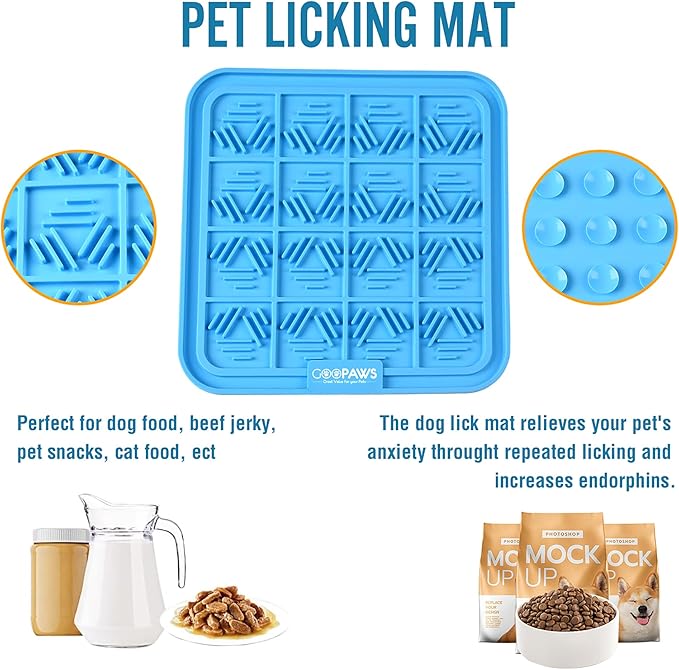 Licking Mat 2 Pack - Orange & Blue - Dog & Cat Slow Feeding Textured Pads, Food Grade Silicone, Spread Food & Treats, Pet Soothing Activity
