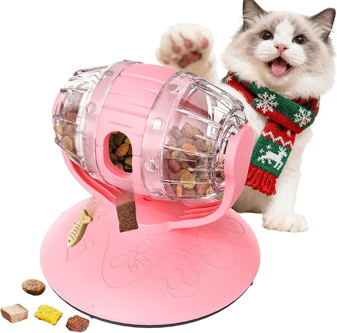 Rotating Interactive Cat Treat Dispenser Toy - Slow Feeder Puzzle for Indoor Cats-red