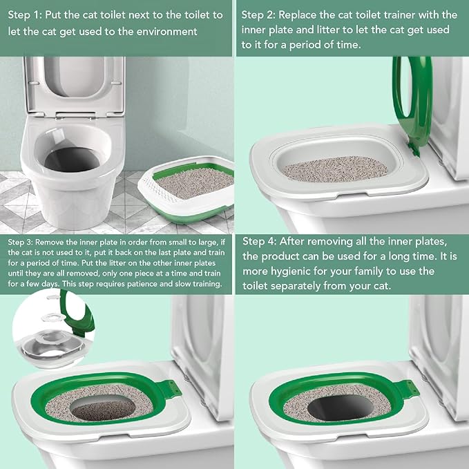 Cat Toilet Training Kit, Reusable Cat Toilet Trainer Urinal Removable Pet Toilet Training System, Professional Cat Urinal Seat Trainer for Home Pet Shop (Green)