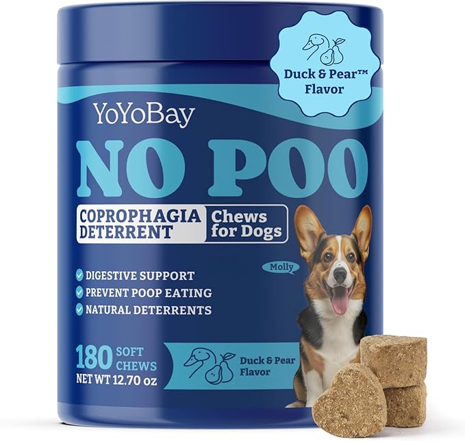 No Poo Chews for Dogs, Coprophagia Deterrent, Stool Eating Deterrent - with Probiotics, Fiber Blend, Natural Deterrent - Digestive Health & Immune Support - 180 Soft Chews, Duck & Pear Flavor