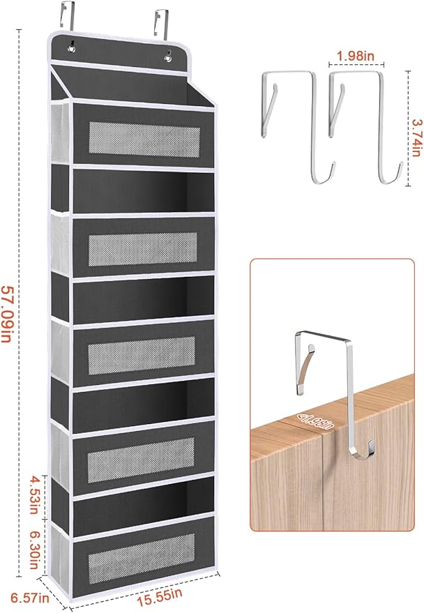 2 Pack Over The Door Organizer Storage, 5 Shelf Hanging Door with 5 Large Capacity Pockets, Anti Tilt 48 lb Load Behind Door Organizer for Bedroom, Bathroom, Pantry, Nursery