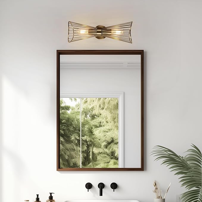 Brass Wall Sconces,Mid Century Wall Sconce Large 2 Light Vanity Light Hardwired Vintage Sconces Wall Lighting Fixtures for Bedroom Living Room Bathroom Hallway E26