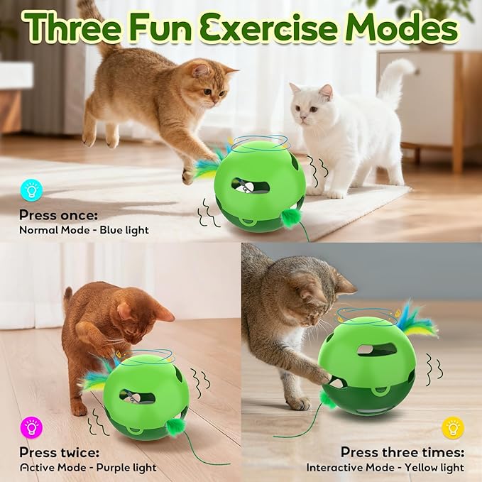 Interactive Cat Toy, Irregularly Rotating Feather Cat Toy Ball, Automatic Kitten Toy, Perfect for Bored Indoor Adult Cats