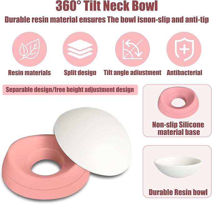 French Bulldog Food Bowl- Slanted Tilted Pug Food Water Bowl,Cat Bowl- Feeder for Frenchie/Shih Tzu/Flat Faced Small Dogs/Puppies/Cats (Pink, 2 Cup)