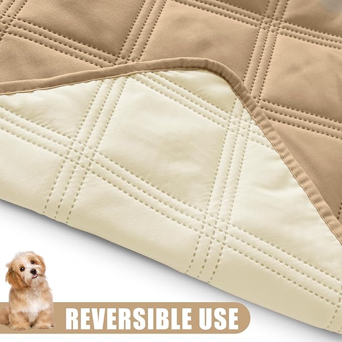 Smiry Waterproof Dog Bed Cover Blanket 68x82, Soft Reversible Pet Blanket, Washable Leakproof Cats Dogs Couch Cover for Sofa, Couch, Furniture, Lattice, Camel/Beige