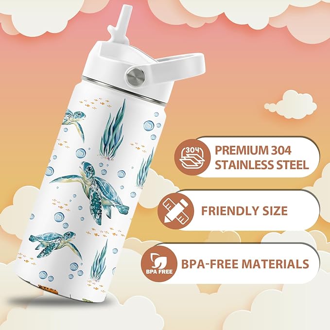 Turtle Gifts for Turtle Lovers, 16 oz Water Bottle with Straw Lid, Stainless Steel Insulated Sea Turtles Tumbler, Ocean Turtles Water Bottle for Turtle Lovers (1pcs)