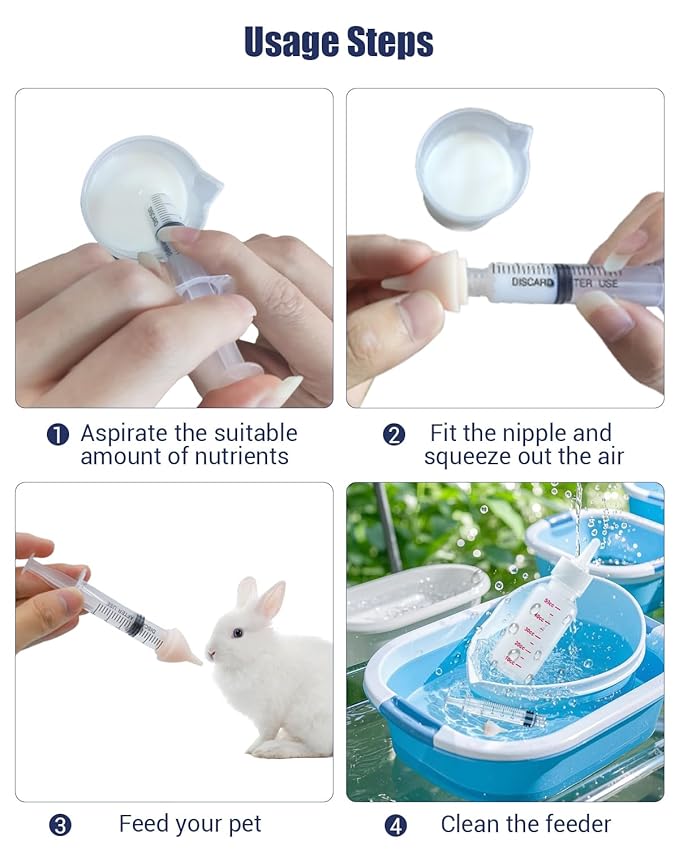 Pet Feeding Kit, Kitten Bottle Feeding Kit, Newborn Kitten Supplies, for Feeding Newborn Puppies, Kitten, Squirrel, Rabbit, Hamster, with 4 * Silicone Nipples,1 * Milk Bottles