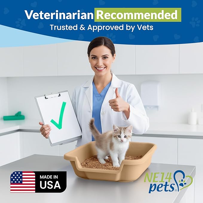 KittyGoHere Senior Cat Litter Box, Small Litter pan with Long-Handle Jumbo Scoop, Open Top Low Entrance Kitty Litters Box, Lightweight Low Entry Litter Box, Durable, Made in USA (Beach Sand)