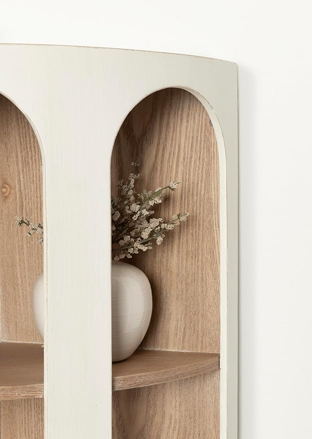 Kate and Laurel Elloree Modern Corner Shelf Cabinet for Storage and Display, 16 x 11 x 24, White and Natural, Transitional Corner Storage for Use as Living Room Shelving or Bedroom Storage Design