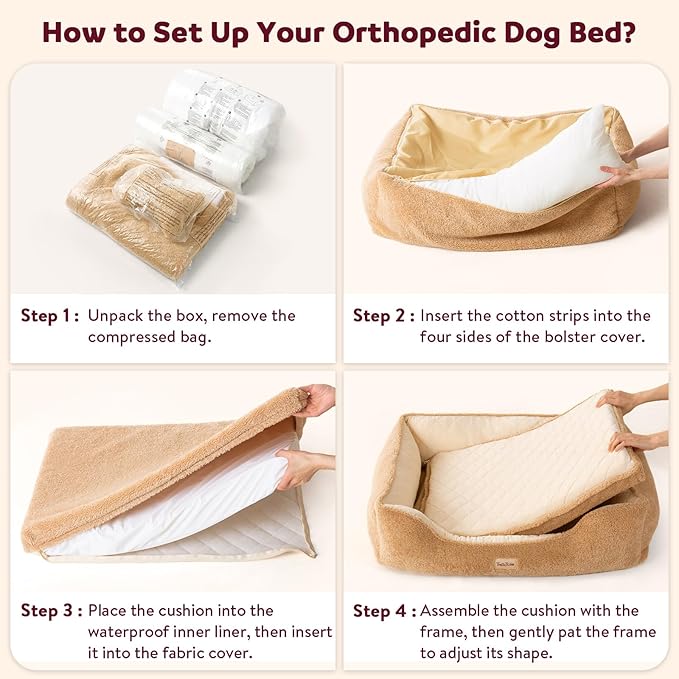 Self-Warming Orthopedic Dog Beds Large Sized Dogs - Memory Foam for Joint Pain & Arthritis, Big Dog Couch w/Washable Removable Cover & Waterproof Liner, Pet Bed w/Raised Bolster & Non-Slip Base