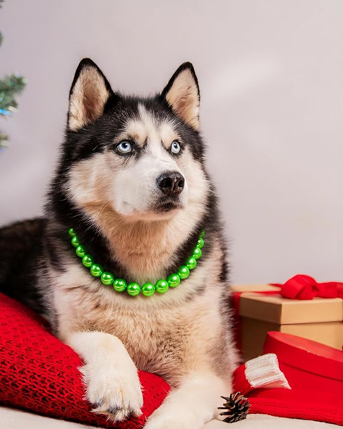 KUDES Chunky Pearl Dog Necklace (Beads 20mm),Elegant Classic Super Big Pearl Collar Necklace Accessories for Medium Large Dogs Occasions and Gatherings (Light Green, 2XL(Neck Girth 19''-21.5''))