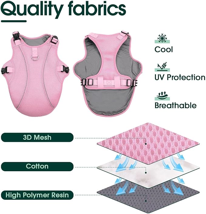 Kuoser Dog Cooling Vest, Pet Cooler Coat, Breathable Doggie Cool Jackets for Medium Dogs, Reflective Cooling Harness, Puppy Summer Essentials Pink L