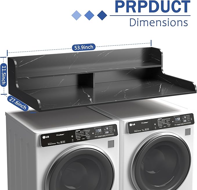Washer Dryer Countertop with 2-Tier Shelf Universal Fit, Laundry Countertop Over Washer Dryer, Washer Dryer Countertop, Wood Laundry Countertop, 27.5" Depth x 54" Width, Universal Fit Design