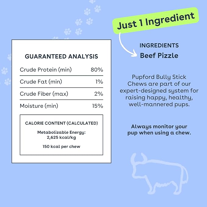 Pupford Thick Bully Sticks for Dogs & Puppies, Smoked for Improved Smell, Natural, Long-Lasting, Single Ingredient Chews for Small & Medium Breeds (6", 20 Count)