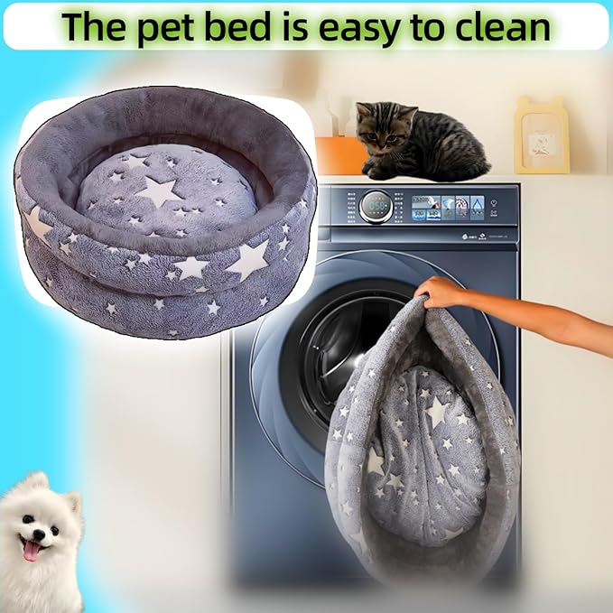 Dog Beds for Small Dogs -Cute Cat Beds for Indoor Cats Calming Pet Beds, Circle Orthopedic Cuddle Puppy Bed with Jacquard Shaggy Plush & Anti Slip Bottom，Dark Grey