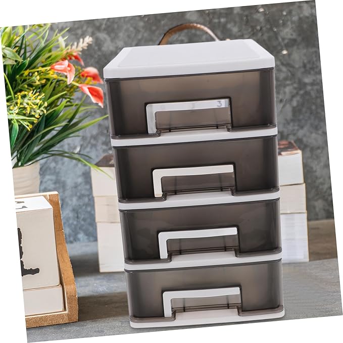 Cabilock Four-layer Plastic Drawer Storage Cabinet Portable Organizer Black Design for Desktop Multifunctional Space-saving Storage for Home and Office