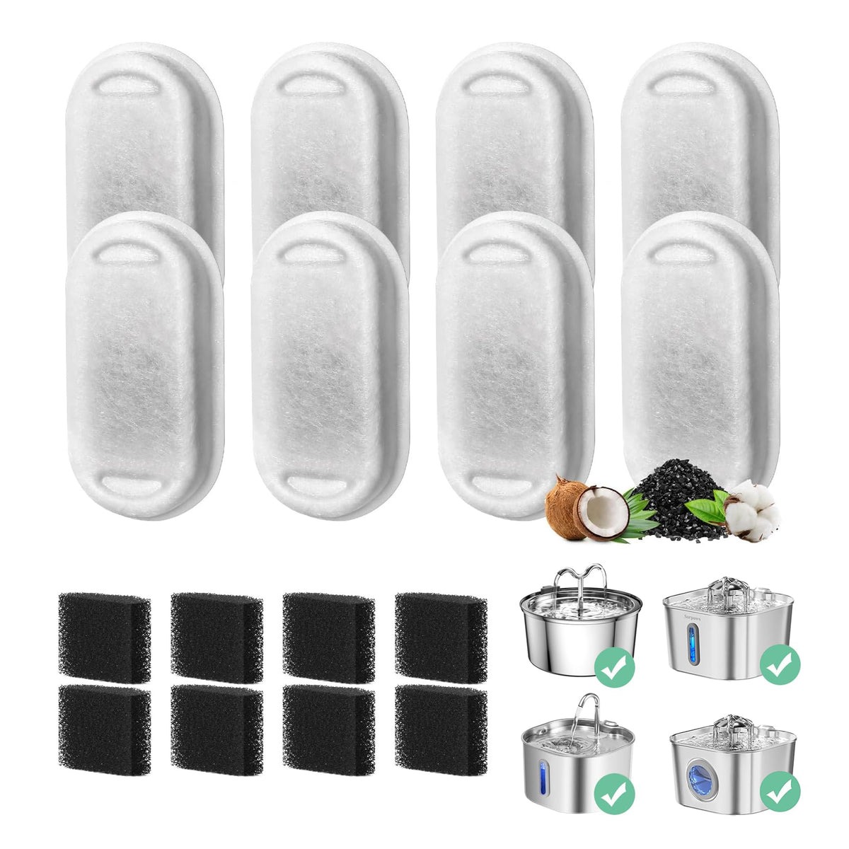 Cat Water Fountain Filter, 8 Pack Cat Fountain Filter Replacement - Image 1