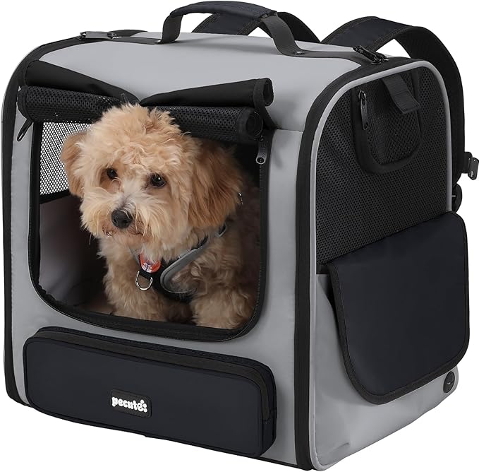 Pecute Cat Carrier Backpack Pet Carrier Backpack Widen Large Space, Stable Pet Backpack for Cat Small Dog, Ventilated Pet Backpack Miniature Dachshund Bag Suitable for Hiking, Camping Grey