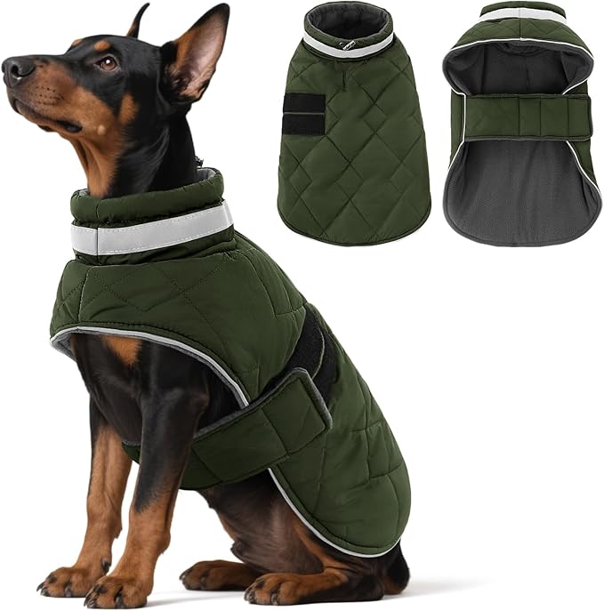 Dog Winter Coat Warm Padded Puppy Jacket Windproof Water Resistant Clothes for Small Medium Large Pets Christmas Sweater Outfit Vest(Green, XL)