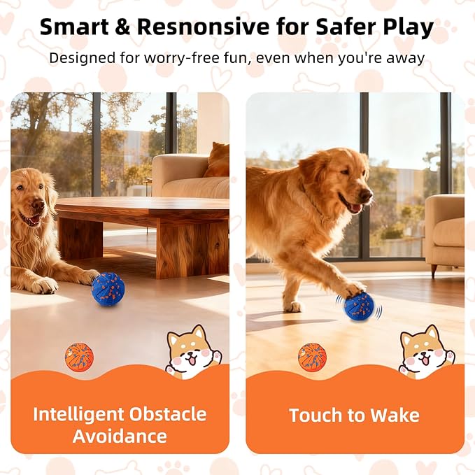 Moving Dog Toy - Medium Bouncy Fetch Balls for Dogs 20-80 lbs, Automatic Moving, Rotating & Bouncing, E-TPU Material - Floating Water Pet Toys - Size Large - 3.54-inch Diameter