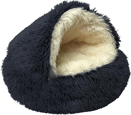ShinHye Cat Bed Round Plush Fluffy Hooded Cat Bed Cave, Cozy for Indoor Cats or Small Dog beds, Soothing Pet Beds Doughnut Calm Anti-nxiety Dog Bed - Waterproof Bottom Washable (20×20inch, Dark Grey)