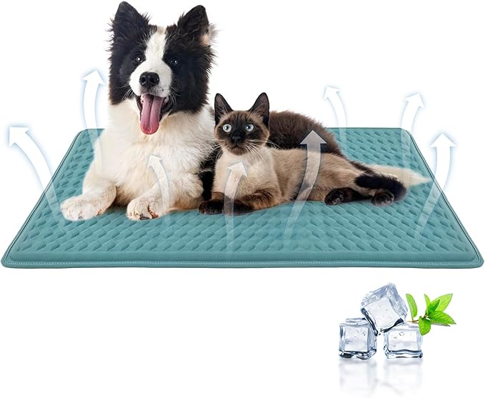 Newly Upgraded Dog Cooling Mat 34x23 in,Ice Breathable Fabric, Solid Silicone Honeycomb Heat Dissipation Structure, Long-Lasting Coolness Cooling Mat for Dogs(Q-Max>0.5) Washable& Non-Toxic