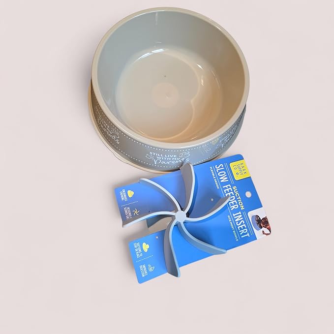 Slow Feeder Dog Bowl Set, Dog Feeding Bowl with Silicone Slow Feeder Insert, Helps Prevent Fast Eating and Improves Digestion (Nude)