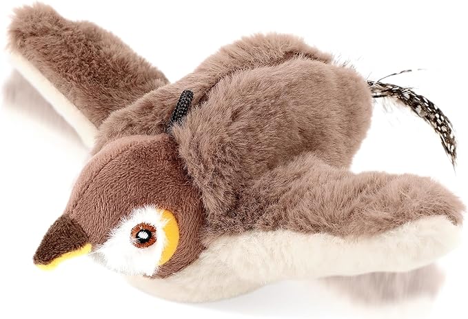 Interactive Chirping Bird Cat Toys - Flying Birds Cats Toy with Flapping Wings, Realistic Electric Sparrow Pet Plush Toys, Relieving Boredom Flying Bird Cat Toys for Indoor Cats