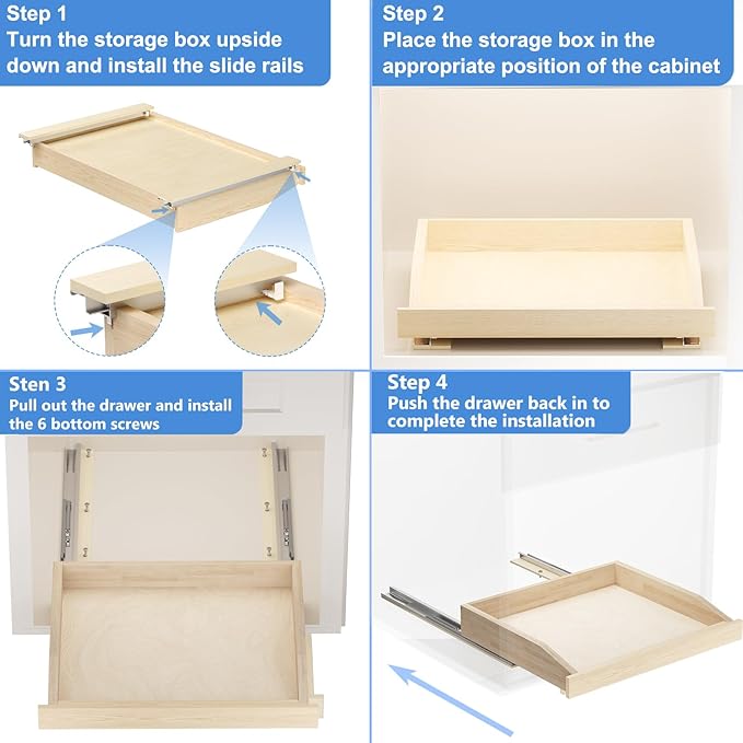 ROOMTEC Pull Out Cabinet Organizer with Soft Close, 16-1/2" W x 21" D, Pull Out Cabinet Drawer for Kitchen cabinets, Pull Out Cabinet Shelf, Finished, Bottom Assembly