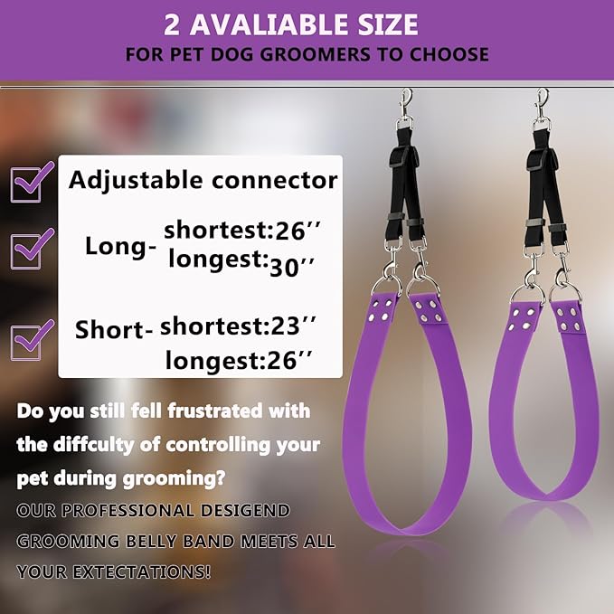 Pet Dog Grooming Belly Strap – 2 Inch Wide Waterproof Strong PVC Support Band, Grooming Loop Restraint for Pet Bathing & Grooming (Purple-Long)