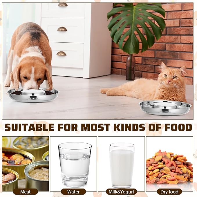 Zopeal 6 Pcs Stainless Steel Puppy Bowls 10.2'' Puppy Feeder Dog Water Food Feeding Bowl for Multiple Weaning Small Dogs Cats, Pet Eating at The Same Time, Flat Style