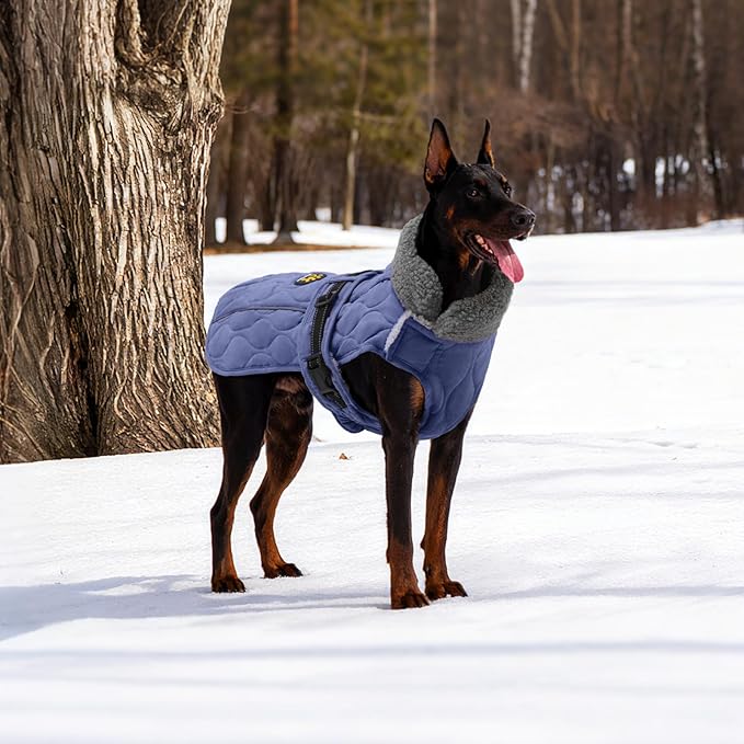 Dog Coat Winter, Waterproof Quilted Dog Jacket for Cold Weather, Reflective Adjustable Puppy Winter Coat, Warm Turtle-Neck Pet Fleece Snow Jacket for XX-Large Dogs, NewBlue XXL