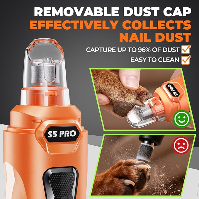 Dog Nail Grinder with 2 LED Lights Powerful 2 Speeds Super Quiet Dog Nail Trimmers with 3 Grinding Wheels Rechargeable Pet Dog Nail Clippers for Large Medium Puppy Dogs Dog Nail File Cat Nail Clipper
