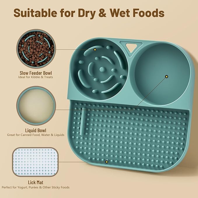 Slow Feeder Snack Bowl & Lick Mat for Dogs & Cats – Non-Slip, Food-Grade Silicone Treat Bowl Combo for Small Breeds – Perfect for Treats, Snacks & Portion Control, Includes Scraper & Brush