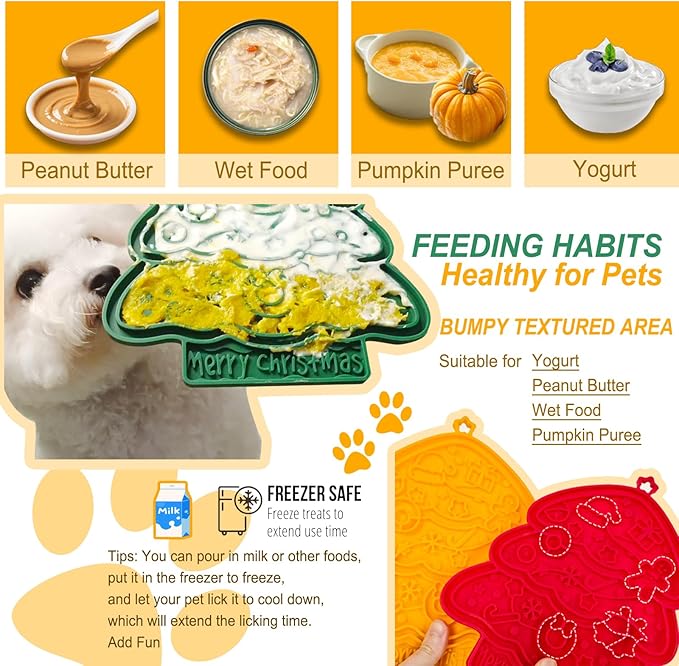 Lick Mat Slow Feeder 2PCS for Cats & Small Medium Dogs with Suction Cups,Freezer Safe,Fun Enrichment Toys for Anxiety Relief Boredom,Pets Bathing Grooming Training(Red+Green)