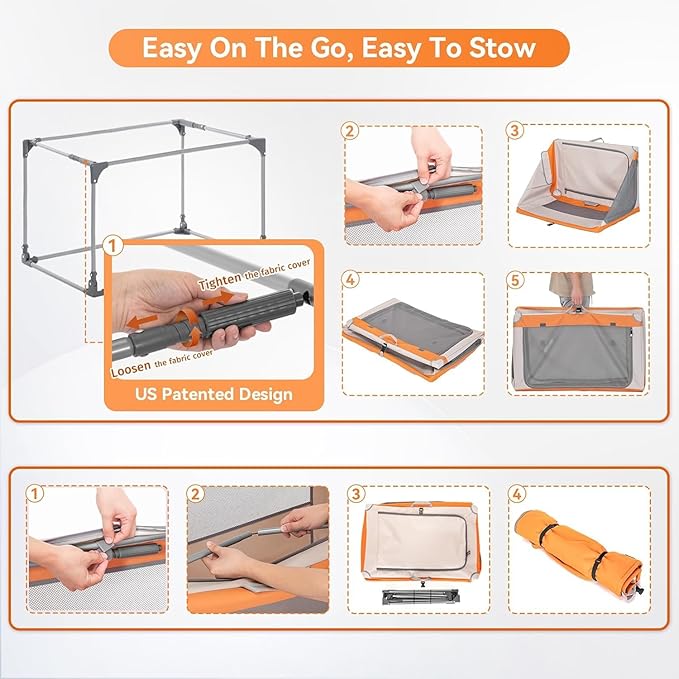 A4Pet Dog Crates for Medium Dogs, Travel Dog Crate 30Inch, Easy On The Go, Easy to Stow, Adjustable Compatibility, Lightweight, Orange&Beige