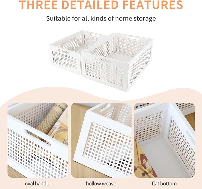 Wood Storage Baskets, Rattan Storage Baskets, Desk Office Drawer Storage Box. (White-Set2)