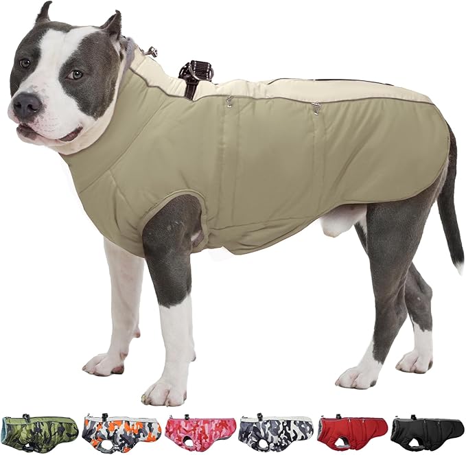 Medium Dog Coat - Warm Zip Up Snowsuit Dog Harness Vest, Reflective Water-Resistant Dog Jacket for Medium Dogs - Jack Russell, Mini Schnauzer, Apricot