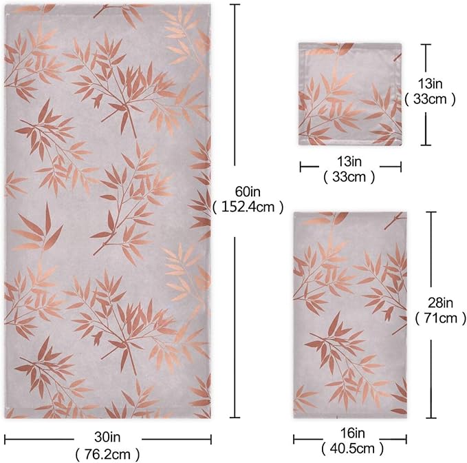 Pfrewn Pink Gold Branches Towels Set of 3 Rose Golden Leaves Art Bathroom Towel Soft Absorbent Bath Hand Towels Washcloth Guest Towel Sets Bathroom Decorations